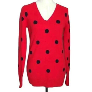 Gap Wool Blend Red Sweater with Blue Polkadots